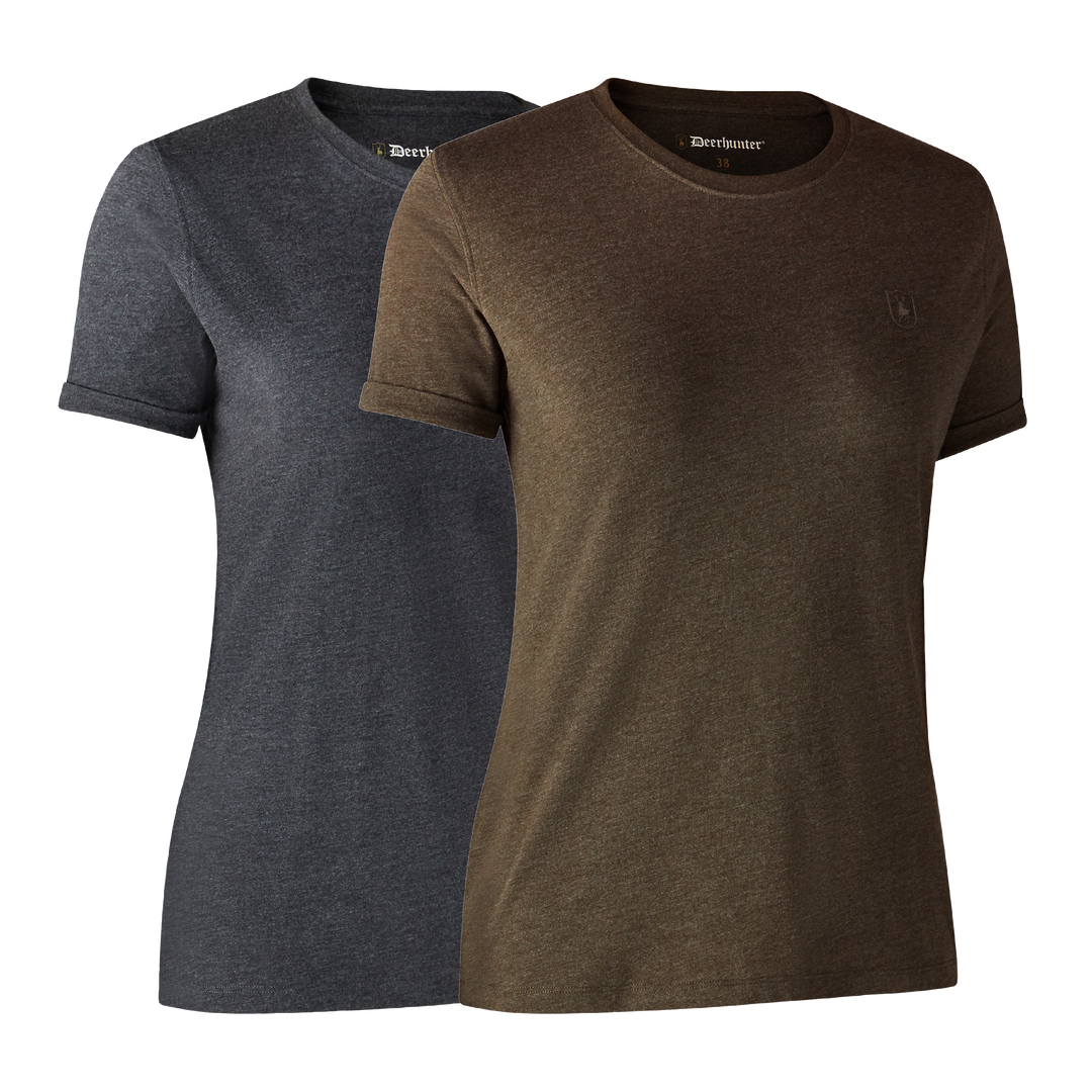 Deerhunter Ladies Basic 2-pack T-shirt Brown Leaf melange