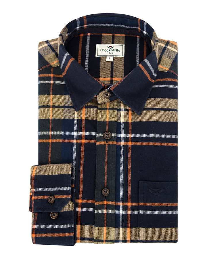 Hoggs Of Fife Coll Cotton Twill Check Shirt Navy