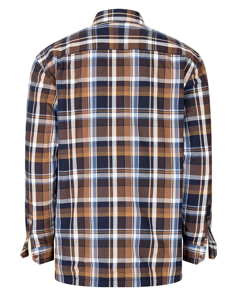 Hoggs Of Fife Arran Microfleece Lined 100% Cotton Shirt Navy/Brown Check