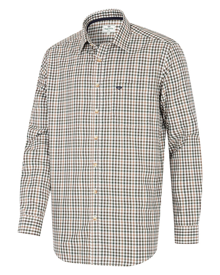 Hoggs Of Fife Garvock Cotton Twill Herringbone Check Shirt Brown/Green Check