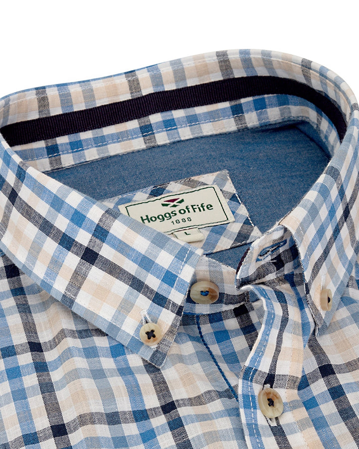 Hoggs Of Fife Aberdour Short Sleeve Checked Shirt Blue/Corn