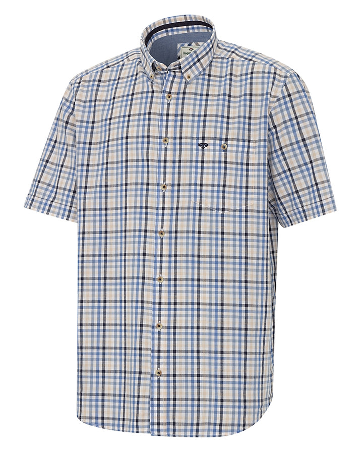 Hoggs Of Fife Aberdour Short Sleeve Checked Shirt Blue/Corn