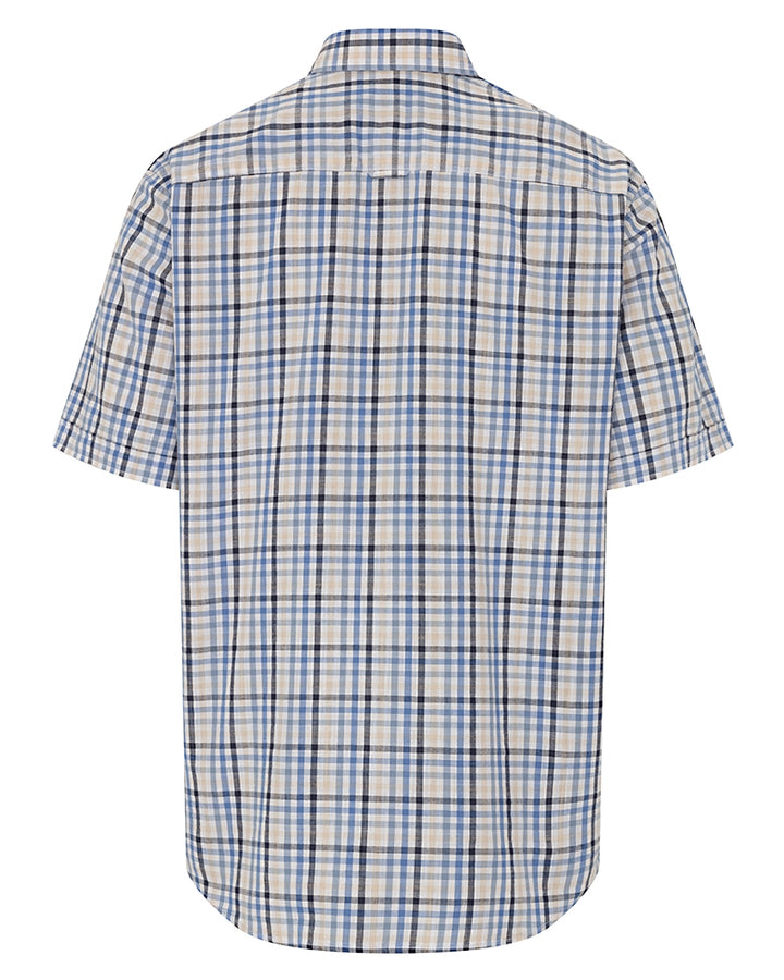 Hoggs Of Fife Aberdour Short Sleeve Checked Shirt Blue/Corn