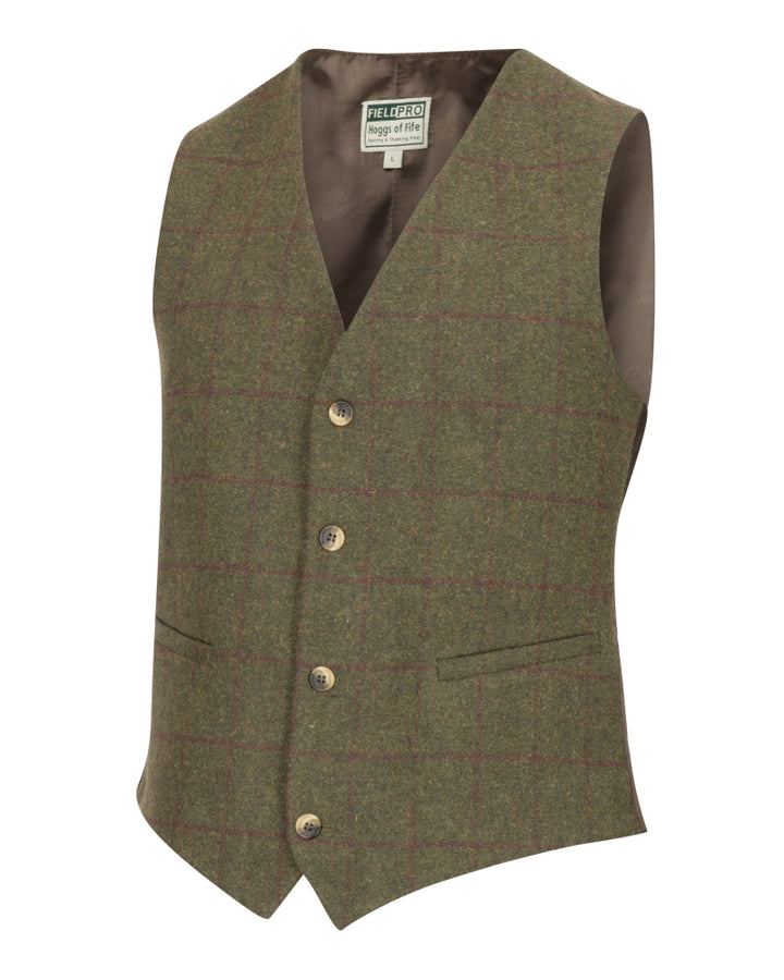 Hoggs Of Fife Tummel Tweed Dress Waistcoat Olive/Wine