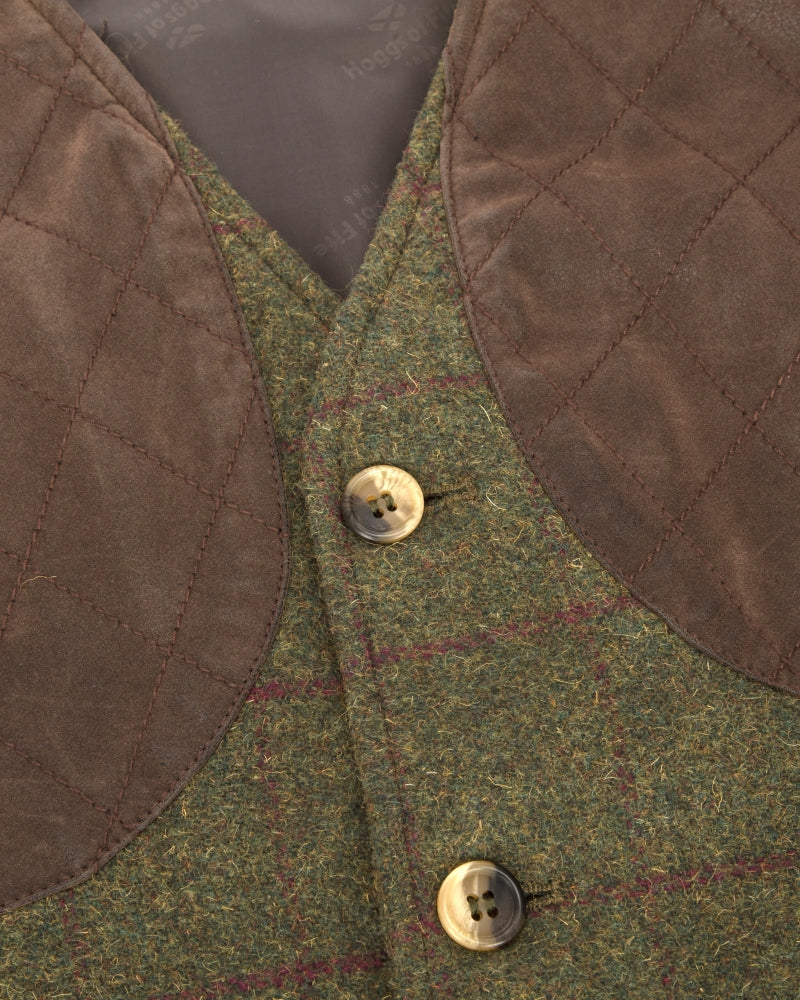 Hoggs Of Fife Tummel Tweed Field Waistcoat Olive/Wine