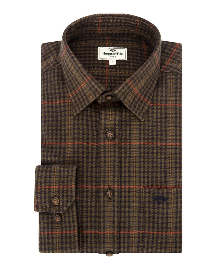 Hoggs Of Fife Harris Cotton/Wool Twill Check Shirt Green