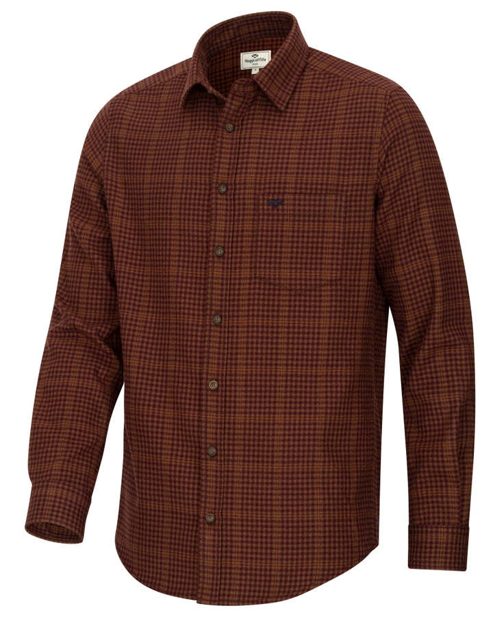 Hoggs Of Fife Harris Cotton/Wool Twill Check Shirt Rust