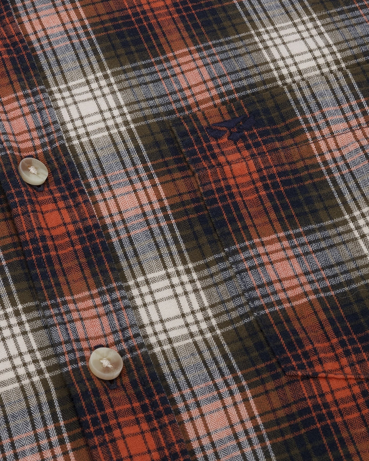 Hoggs Of Fife Tiree Herringbone Check Shirt Rust/Olive/Navy