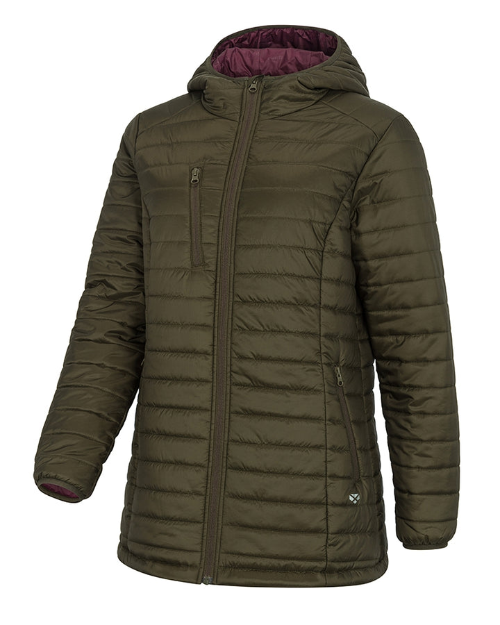 Hoggs Of Fife Kingston Ladies Hooded Jacket Olive/Merlot